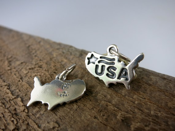 United States of America USA Charm Sterling Silver, Made in the USA United States of America USA Charm Sterling Silver, Made in the USA