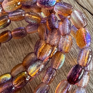 4x6mm Topaz Celestial Etched Rice Beads, Czech Glass Beads, Strand of 50