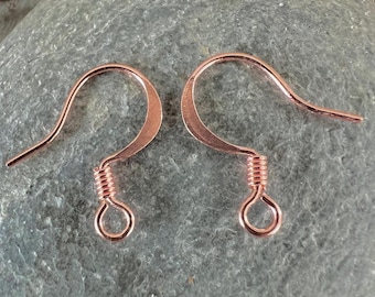 Copper Coil Flattened Ear Wires, 20 Pairs, 16mm Length, Genuine Copper Findings