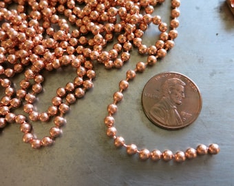 COPPER BALL CHAIN, 3.2mm Bright Copper, Sealed, Connector with each Foot of Chain, 2 ft to 20 ft Bulk Chain, Ready to Ship!