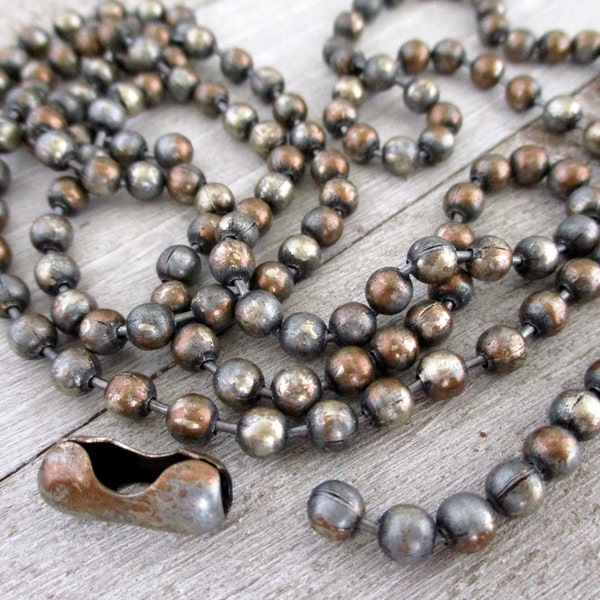 4.5mm Ball Chain, STEEL MAGNOLIA Patina, Grey, Bronze & White Gold, Hand Applied Patina, by the Inch, 6" to 72", 1 Connector per Foot