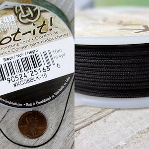 0.8mm Chinese Knotting Cord, Black, 15 Meters Braided Nylon Cord for Shambala Bracelets, Micro Macrame, Crochet