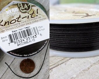 0.8mm Chinese Knotting Cord, Black, 15 Meters Braided Nylon Cord for Shambala Bracelets, Micro Macrame, Crochet