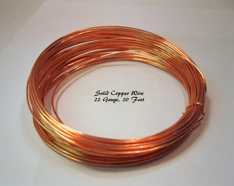 COPPER WIRE 22 Gauge, 20 Feet, Bright Copper or Hand Oxidized, Ready to Ship!