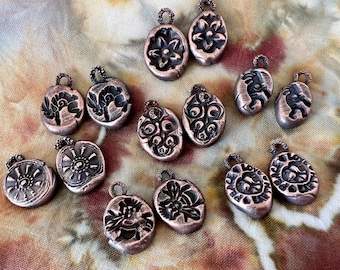 Handmade Rustic Copper/Clay Earring Charms, 3/4" Long, Copper Electroformed Handmade Components