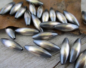 Navajo Pearls Elliptical Beads, 5x15mm with 1.2mm hole Oxidized Sterling Silver Beads, You Get 2 Beads