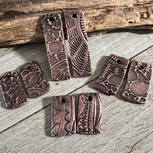 Handmade Rustic Copper/Clay Earring Charms, Copper Electroformed Handmade Components