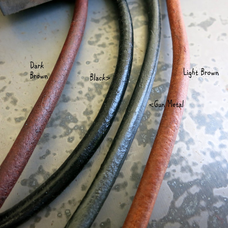 5mm Leather Cord 3 Feet, Gun Metal, Natural Black or Glossy Black, Natural, Dark or Light Brown, Boho Bracelet Leather, Ready to Ship image 5