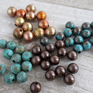 PATINA COPPER ROUND 8mm Beads, 10 Pieces with choice of Patina, Real Copper Seamed Beads, Hand Applied Patina image 1