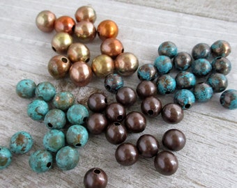 PATINA COPPER ROUND 8mm Beads,  10 Pieces with choice of Patina, Real Copper Seamed Beads, Hand Applied Patina