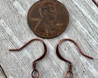 Genuine Copper Antiqued Ear Wires, 20 Pairs, 16mm Length, Flattened Copper Wire