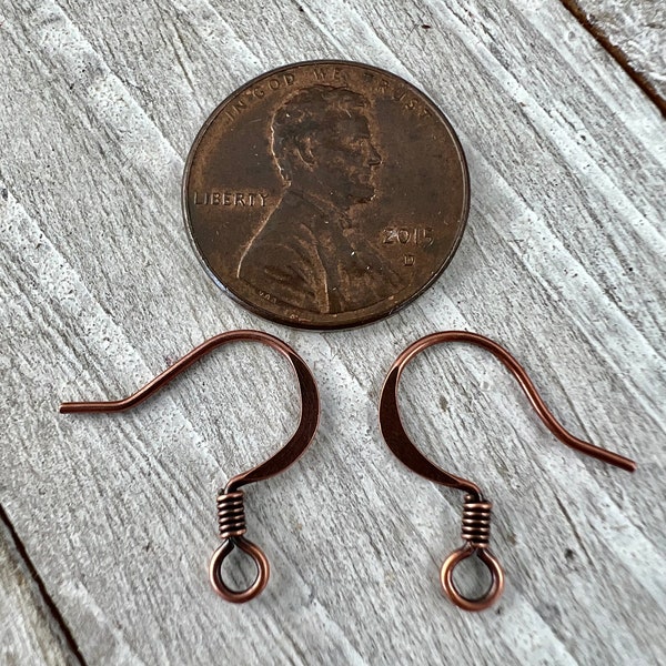 Genuine Copper Antiqued Ear Wires, 20 Pairs, 16mm Length, Flattened Copper Wire