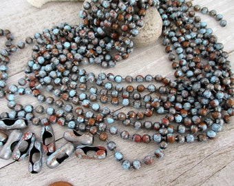 4.5mm Ball Chain, OLD ADOBE Patina, Grey, Turquoise & Rust, Hand Applied Patina, by the Inch, 6" to 72", 1 Connector per Foot Included