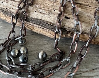 Ancient Relic Patina Paper Clip Chain, 5.82 x 10.92mm, Antique Silver on Solid Copper, Bulk Chain No Clasp, Choose Length