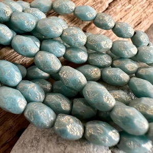 7x5mm Etched Sky Blue & Gold Faceted Beads, Strand of 20, Czech Glass Beads
