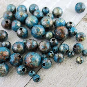 10 TURQUOISE TRAIL Patina Beads, Copper Beads, Hand Applied Patina, Choose 4mm, 6mm, 8mm or 9.5mm Beads