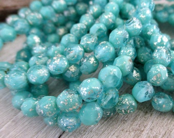 6mm Seafoam Mercury Czech Glass Beads, Faceted Seed Beads, Full Strand of 25 Beads