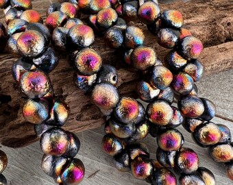 7x7mm Inferno Mushroom Beads, Czech Glass Beads, Strand of 30,  Ready to Ship