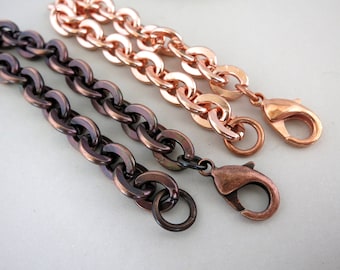 CHUNKY COPPER Bracelet Necklace,  Bright or Hand Oxidized, 11x9x1.8mm Links, Men's Bracelet, Heavy Chain, Finished Chain, Made to Order