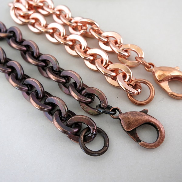 CHUNKY COPPER Bracelet Necklace,  Bright or Hand Oxidized, 11x9x1.8mm Links, Men's Bracelet, Heavy Chain, Finished Chain, Made to Order