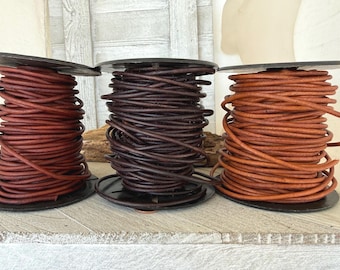 3mm Leather Cord: Red Brown, Dark Brown, Light Brown, 3 Yards