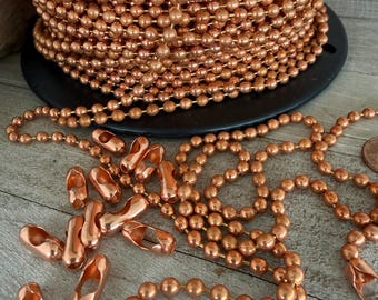 Copper Ball Chain 4.5mm Balls, 1 Ft to 50 Ft. Bulk Chain, Unsealed Copper, Jewelry Chain, 1 Connector per Foot