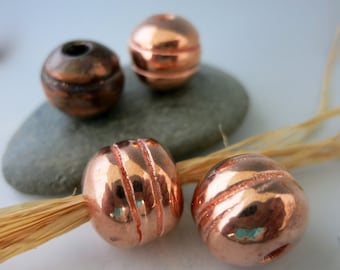 Mykonos Copper Ceramic Ridged Donut, 15x13mm, Metallized Ceramic Bead, 4mm Hole, Ready to Ship