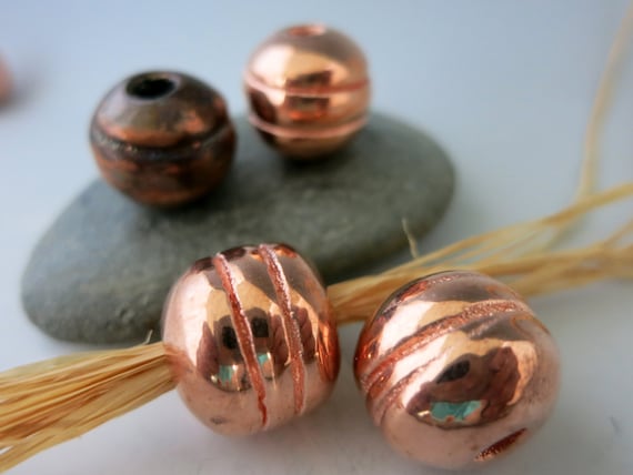 Mykonos Copper Ceramic Donut Bead: Ridged Metallized Bead with 4mm Hole