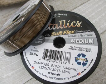 Metallics Soft Flex Antique Brass Stringing Wire, Medium 49 Strand .019 inch, 30 Feet, Coated Stainless Steel Bead Wire