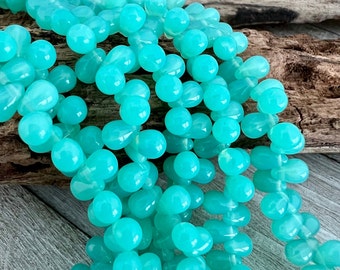 4x6mm Caribbean Turquoise Drops, Czech Glass Strand of 50, Imported Glass Beads