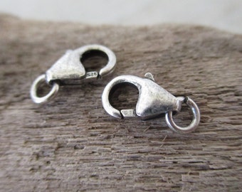 8mm Oxidized Sterling Silver Lobster Claw Clasp with Open Ring, 2 Clasps, .028" x 3.5mm Ready to Ship!