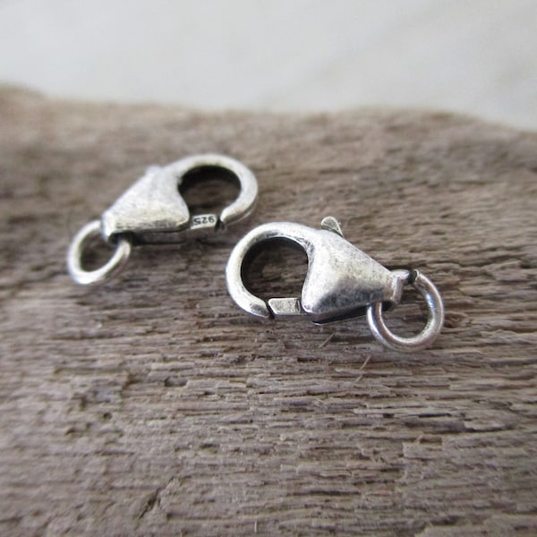 8mm Oxidized Sterling Silver Lobster Claw Clasp with Open Ring, 2 Clasps, .028" x 3.5mm Ready to Ship!