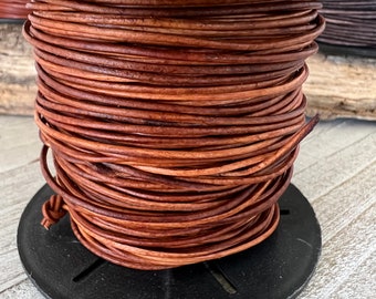 1mm Natural Red Brown Leather Cord Natural Dye, 50 Meter Spool, Bulk Leather Cord for Crafts