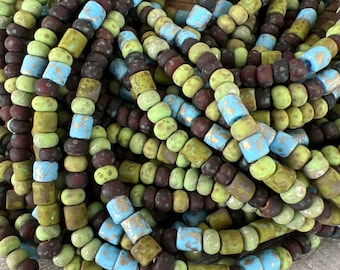 6/0  Fern Glen Bead Matte Bead Mix, Full 20" Strand About 190 4mm Seed & Tube Beads, Czech Glass Beads