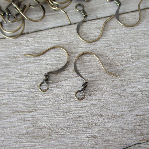 Antique Brass French Ear Wire with Coil, 10 Pairs, 22G Antique Brass,  Ready to Ship