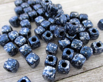 4mm Starry Night Beads, 50 Loose Cube Beads, 1.7mm Hole, 6/0 Boho Czech Glass Cube Beads
