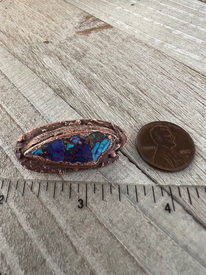 Purple Mojave Turquoise Button, 39x26mm, Electroformed Copper with Shank, Optional Clasp, Gemstone Focal Button, One of a Kind image 3