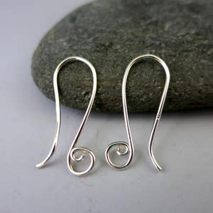STERLING SILVER Curl Earwires, 4 Pairs, 21G  20mm Length, Ready To Ship