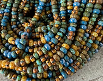 5/0 Blue Oasis Picasso Mix, 4.5mm Strand 168 Beads, Czech Glass Seed Beads, 1mm Hole