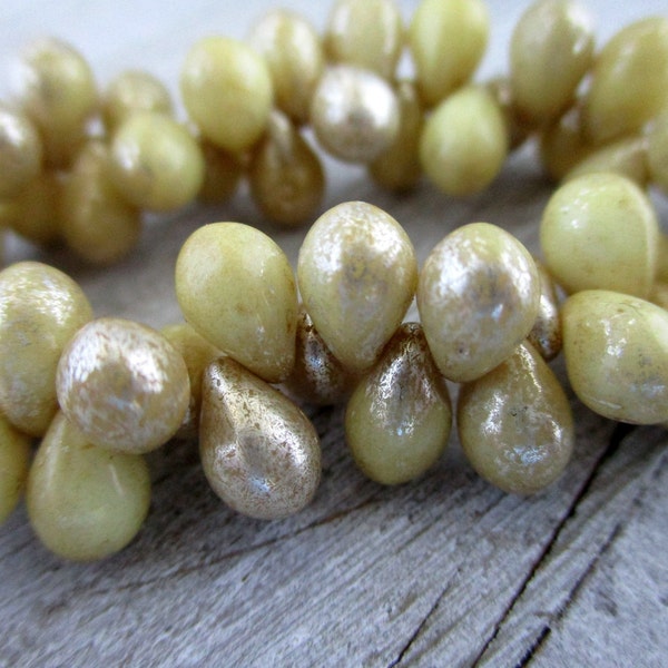 5x7mm Old Ivory Mercury Drop Beads, Czech Glass, Strand of 50 Boho Beads