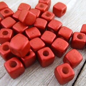 Lava Red Czech Glass Cubix Beads, Metallic Sheen (50 Pcs)