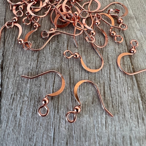 Genuine Bright Copper Ear Wires, 20 Pairs, 16mm Length, Flattened Copper Wire