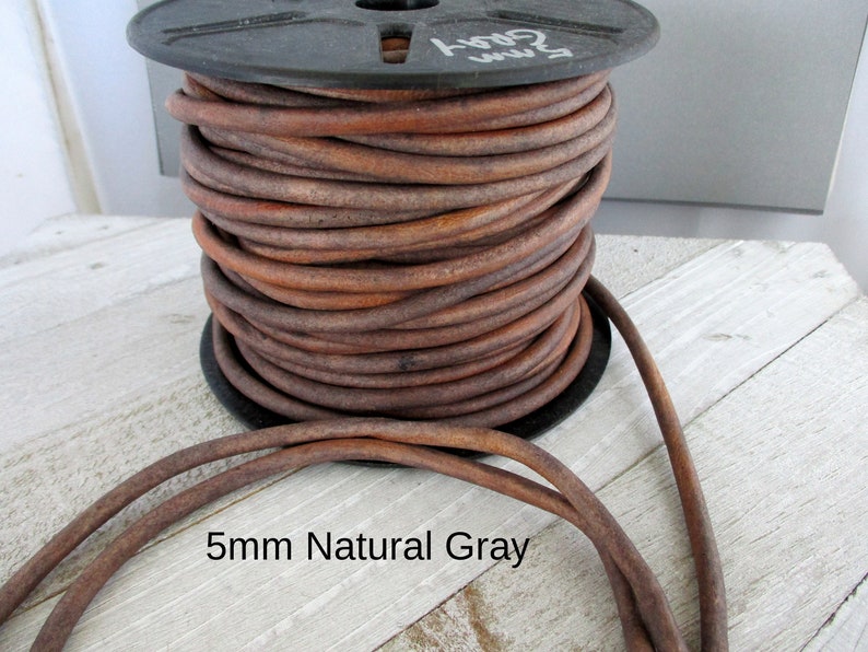 5mm Leather Cord 3 Feet, Gun Metal, Natural Black or Glossy Black, Natural, Dark or Light Brown, Boho Bracelet Leather, Ready to Ship image 2