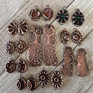 Handmade Rustic Copper/Clay Earring Charms, Copper Electroformed Handmade Components