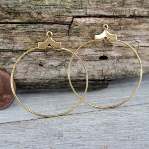 40 Gold Plate Beading Hoops for Earrings, 30mm with Hole, 20 Pairs