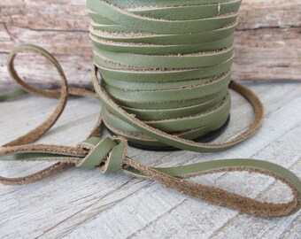 3mm Olive Drab Deertan Flat Lace, 6 Feet of Soft Strong Water Resistant Genuine Leather Cord