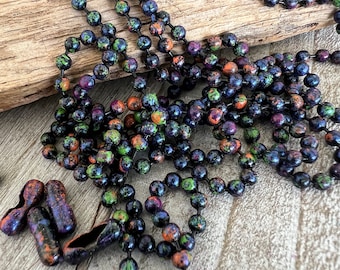 3.2mm Ball Chain, SPOOKY Patina, Black, Purple, Green & Orange, Hand Applied Patina, by the Inch, 6" to 72", 1 Connector per Foot Included
