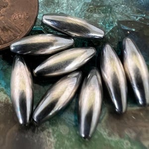 3 Navajo Pearls Elliptical Beads, 4x12mm with 1mm hole Oxidized Sterling Silver Beads, You Get 3 Beads