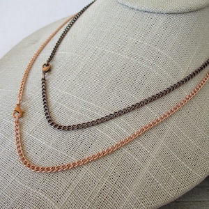 Real Copper Necklace or Bracelet, Choose Length, Pure Copper Curb Chain Bright or Antiqued with Copper Plated Clasp
