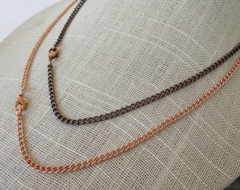 Real Copper Necklace or Bracelet, Choose Length, Pure Copper Curb Chain Bright or Antiqued with Copper Plated Clasp